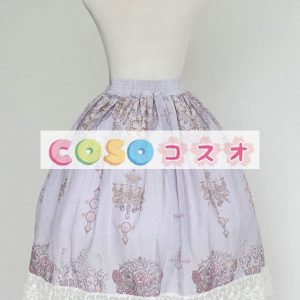 ロリータ服　スカート　ラベンダーカラー　レトロ　プリント柄　 ―Lolita0640