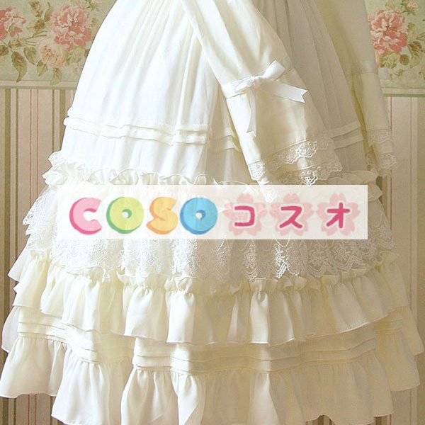 女性の白いフリルの付いたシフォン カントリーロリータ ドレス ―Lolita0081 1