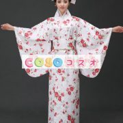 女性のための白い花を印刷マット サテン着物―festival-0071