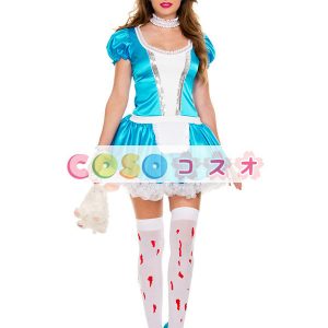コスチューム衣装　女性用　合成繊維　大人用　ハロウィーン　ミニドレス&ヘッドギア　ブルー　―festival-0163