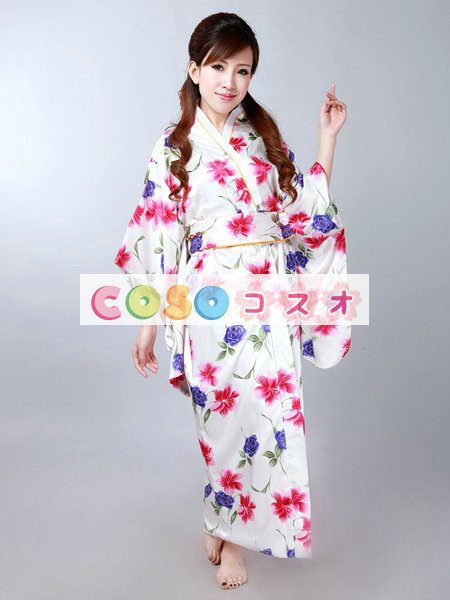 ハロウィン　ホワイト　日本　和服　浴衣　コスチューム　花柄―festival-0173 1