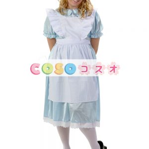 メイド　コスチューム　ハロウィン　ブルー　ポリエステル　女性用―festival-0235