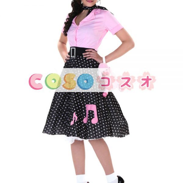 レディース　ドレス　50s　ミュージック 水玉模様　合成繊維　ピンク　コスチューム―festival-0240 1