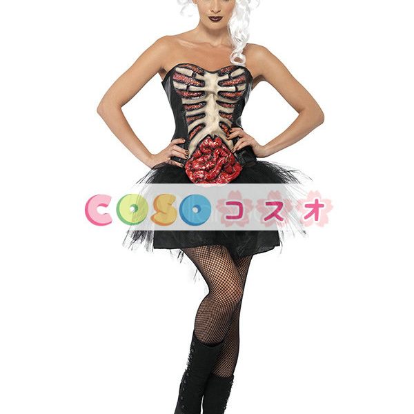 ハロウィン　スケルトン　ドレス　ブラック　悪魔&モンスター　コスチューム　合成繊維　女性用―festival-0247 1