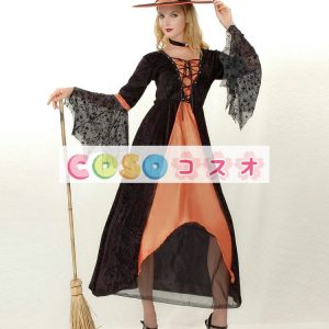 ハロウィングッズ　オレンジ色　女性用　魔法使い1　大人用　合成繊維　ドレス　ハロウィーン　―festival-0314