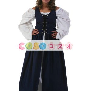ハロウィン　ロングドレス　ブルー　コスチューム　合成繊維　女性用　大人用　ルネッサンス―festival-0354