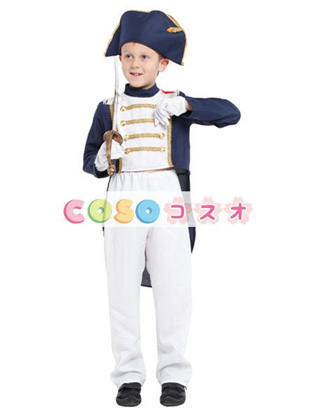 ハロウィーン衣装　子供用　男の子用　トップス&グローブ&パンツ&帽子　ブルー　ナポレオン　―festival-0363 1
