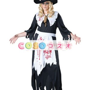 ハロウィーン衣装　ポリエステル　女性用　魔法使い　ブラック　帽子＆ドレス　大人用―festival-0397