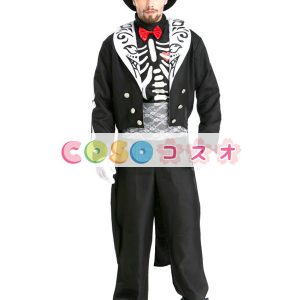 ブラック　ハロウィン　スケルトンゴースト　コスチューム　男性用　大人用　合成繊維　 悪魔&モンスター―festival-0408