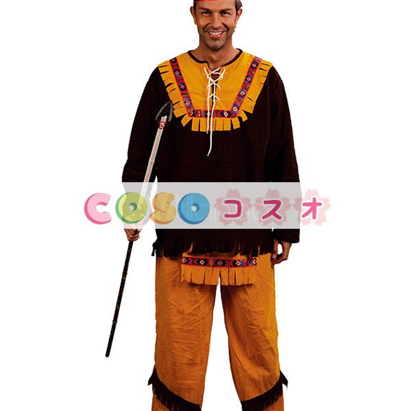ハロウィングッズ　黄土色　男性用　ネイティブアメリカン　大人用　合成繊維　トップス　ハロウィーン　―festival-0409 1