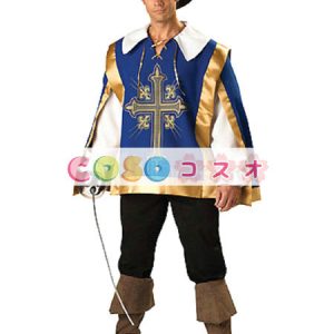 ハロウィン　銃兵　騎士　ロイヤルガード　コスチューム　ブルー　男性用　合成繊維―festival-0445