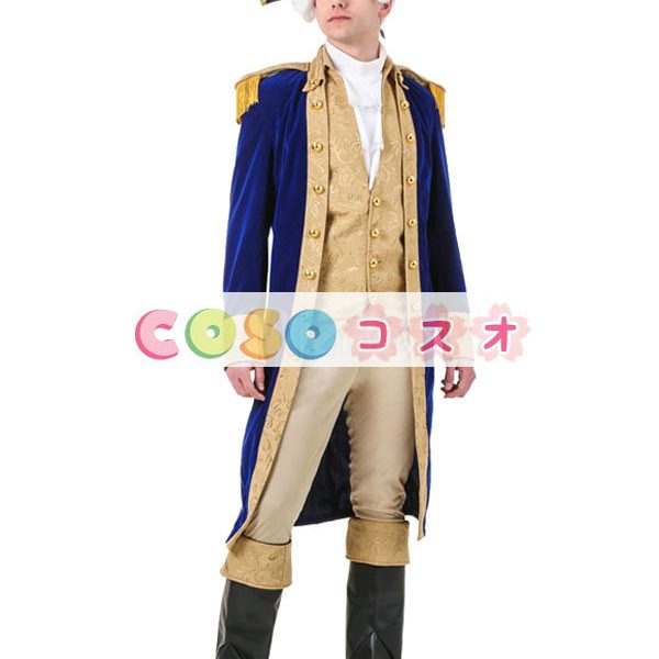 コスチューム　ブルールネッサンス　男性用　大人用　ポリエステル　チョッキ&コート&帽子&パンツ　ハロウィン　―festival-0612 1
