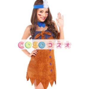 ハロウィーン ライト タン ネイティブ インド舞踊ドレス ストラッ プレスの原始的な野蛮人女家長コスチューム コスプレ―festival-0694