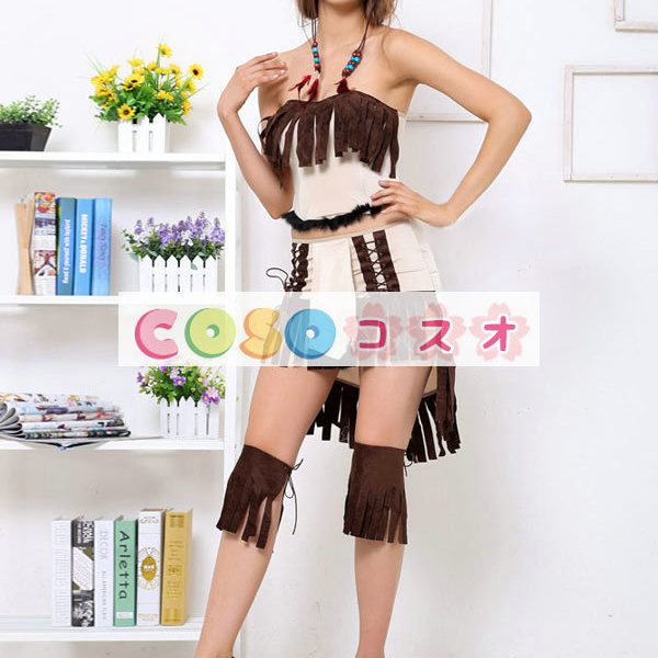 ハロウィーン ライト茶色ネイティブ インド舞踊衣装原始的な野蛮人の女家長の服―festival-0696 1