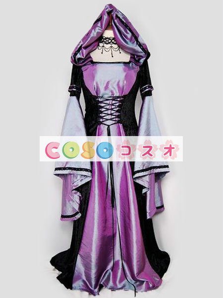 ハロウィン ルネッサンス ドレス ポリエステル中世紫前面レース アップ コスチューム コスプレ―festival-0710 1