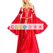 ハロウィン ルネッサンス ドレス ポリエステル中世赤前面レース アップ コスチューム コスプレ―festival-0715