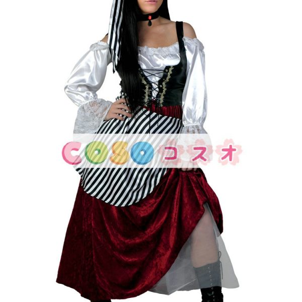 ハロウィングッズ　パイレーツ　女性用　大人用　セット　ワインレッド―festival-0228 1