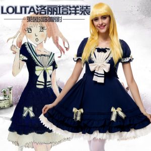 ロリィタ LOLITA プリンセス風 ドレス 学生服 ネイビー -Halloween-trw0725-0394