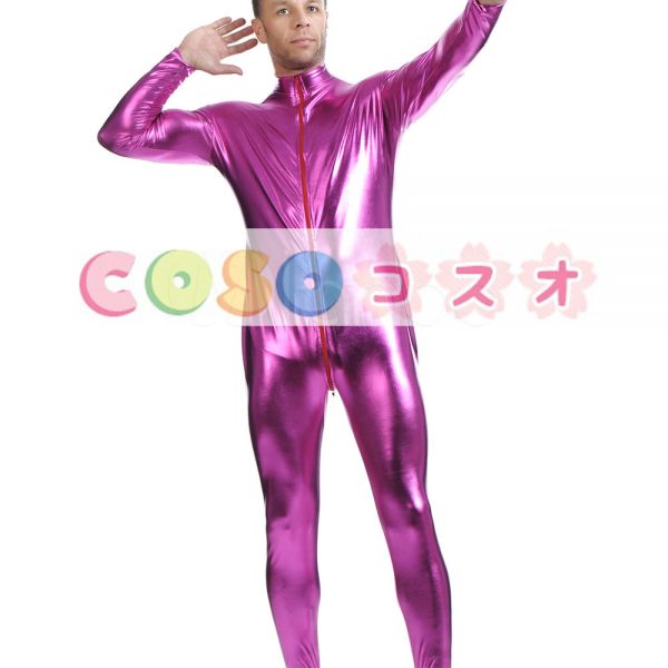 メタリック全身タイツ　ジャンプスーツ　ローズレッド　大人用　―taitsu-tights1470