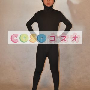 全身タイツ，ブラック　単色　子供用　変装コスチューム　顔部分が開いている全身タイツ　ユニセックス―taitsu-tights0215