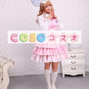 ロリータジャンパースカート，ピンク　リボン　ラッフル　スィート　女の子らしさ満点　コットン　 ―Lolita0008