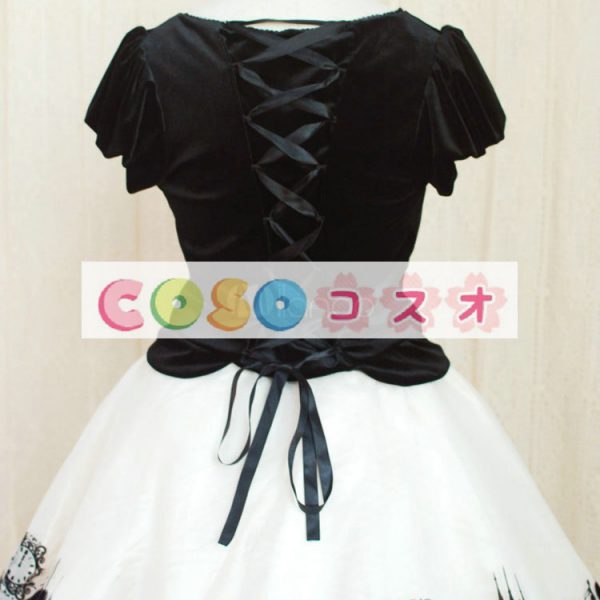 ロリータ服　ワンピース　ブラック　ドレス　ベルベット　半袖　 ―Lolita0133