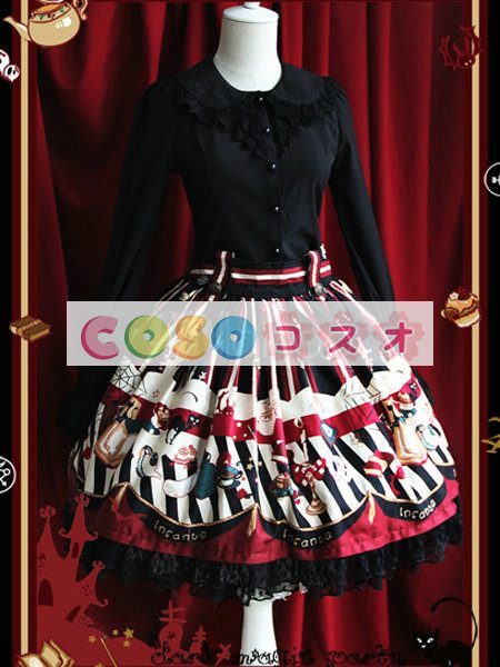 ロリータ服，全２色　スカート　スィート　プリント柄　高品質　レース付き ―Lolita0185