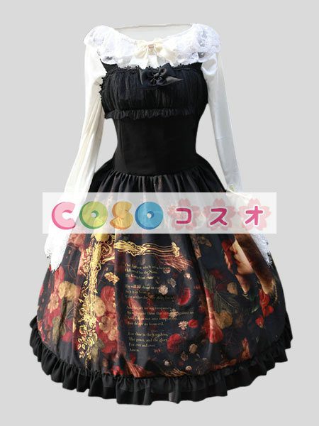 ロリータ服　ジャンパースカート　ブラック　肩紐調節可能 ―Lolita0240