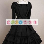 ロリータ服　ワンピース　ブラック　ボディコン　リボン柄　ドレス　コットン　可愛い　長袖　折り襟　リボン　カジュアル　 ―Lolita0241 2