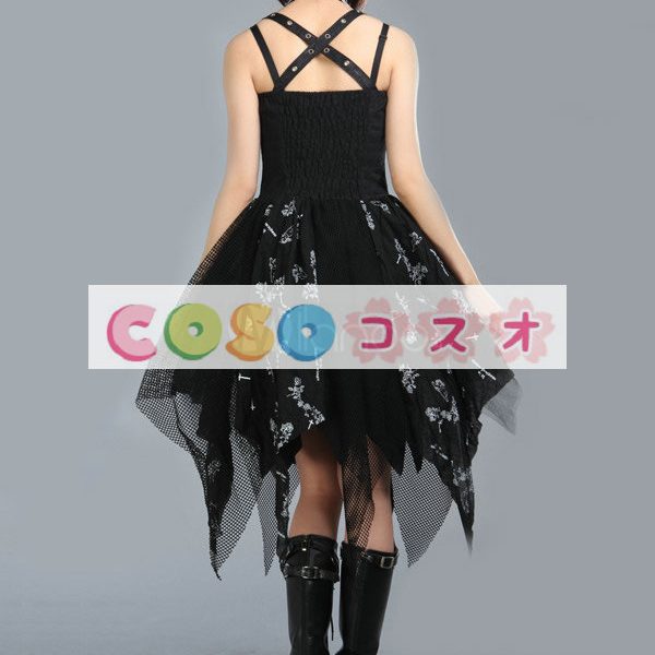 ロリータジャンパースカート，ブラック　プリント柄　アシンメトリー　パンク　コットン　 ―Lolita0313