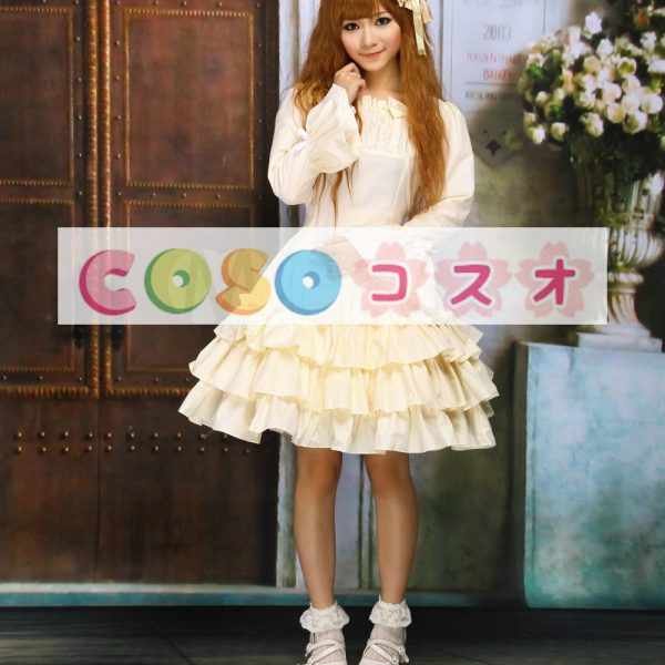 ロリータワンピース，ベージュ　スクエアネック　ティアド　ロングスリーブ　クラシック＆トラディション　 ―Lolita0317