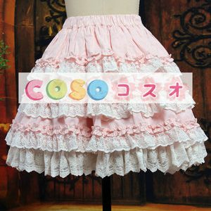 ロリータスカート，ピンク　リボン　ティアド　スィート　綿混紡　 ―Lolita0326