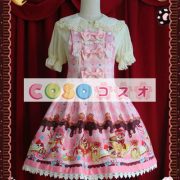 ジャンパースカート　ピンク・ブラウン　クリーム猫　リボン　可愛い ―Lolita0330 2