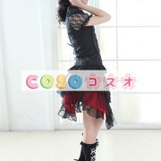ロリータスカート，レッド・ブラック　ティアド　パンク　綿混紡　―Lolita0350 2