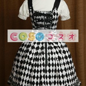 ロリータ服，ジャンパースカート　ブラック×ホワイト　新作　リボン付き　 ―Lolita0354