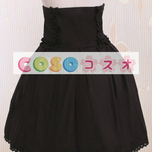 ロリータスカート，ブラック　プリーツ　リボン　ゴージャス　コットン　 ―Lolita0388