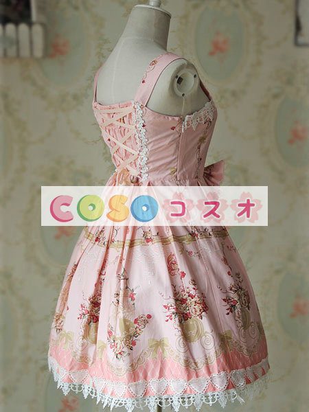 ロリィタジャンパースカート　カジュアル　可愛い　コットン　プリント付き　スクエアネック　 ―Lolita0407