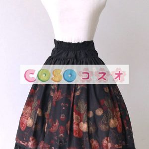 ロリータ服　スカート　ブラック　レトロ　プリント柄　 ―Lolita0532