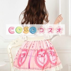 ロリータ服　スカート　ピンク　プリント柄　レース付き　 ―Lolita0550