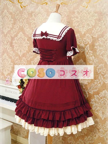 ロリータ服　ワンピース　チュニック　ドレス　シフォン　可愛い　半袖　折り襟　リボン　パーティー　 ―Lolita0552