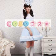 ロリータワンピース，ブルー＆ホワイト　スクエアネック　縞模様　レース　ショートスリーブ　スィート　 ―Lolita0569 2