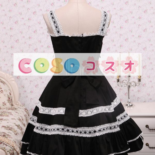 ロリータジャンパースカート，ブラック　リボン　プリンセスライン　スィート　コットン　 ―Lolita0587