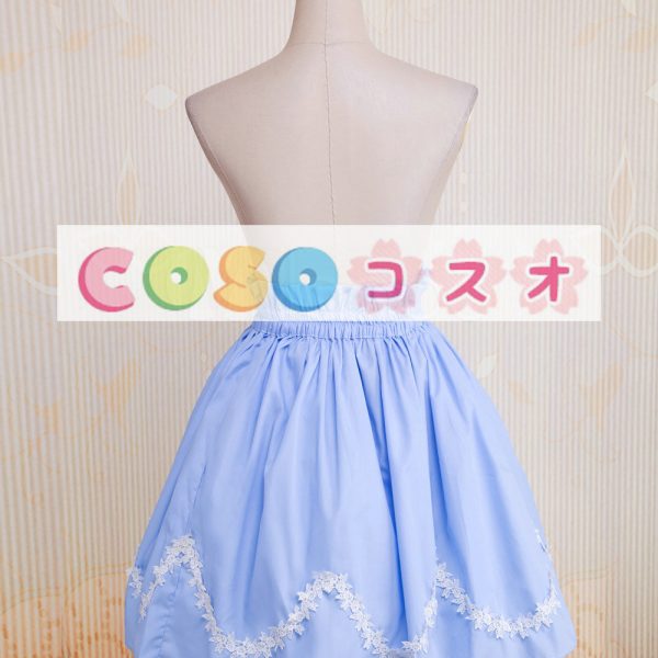 ロリータスカート，ブルー　レース　スィート　コットン　プリーツ ―Lolita0590