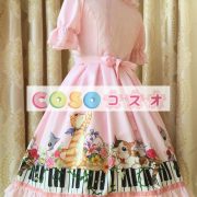 ロリータ服　ワンピース　ピンク　チュニック　プリント柄　シフォン　可愛い　半袖　パーティー　 ―Lolita0607 2