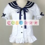 ロリータ服　ワンピース　ネイビーブルー　チュニック　ドレス　コットン　可愛い　半袖　折り襟　リボン　パーティー　 ―Lolita0623 2