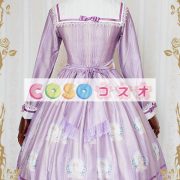 ロリータ服　ワンピース　ボディコン　リボン柄　ドレス　シルクライク　可愛い　長袖　折り襟　編み上げ　カジュアル　 ―Lolita0627 2