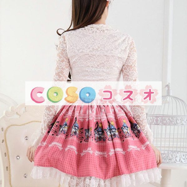 ロリータ服　スカート　ピンク　スィート　新作　プリント　レース　人気 ―Lolita0635