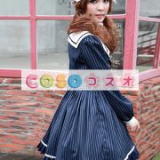 ロリータ服　ワンピース　ダークネイビー　チュニック　ドレス　可愛い　長袖　折り襟　リボン　パーティー　 ―Lolita0650 2