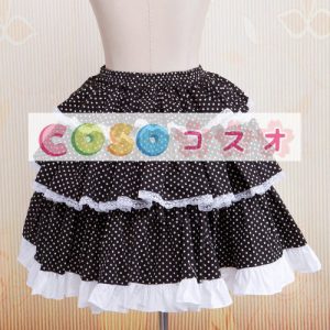 ロリータスカート，ブラック　ティアド　水玉模様　スィート　コットン　 ―Lolita0677