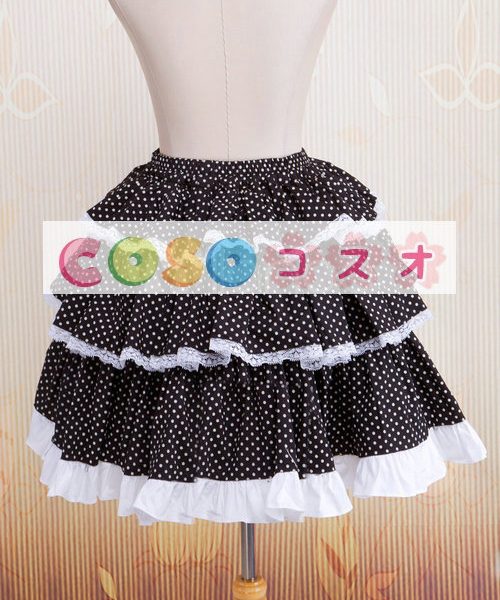 ロリータスカート，ブラック　ティアド　水玉模様　スィート　コットン　 ―Lolita0677 1